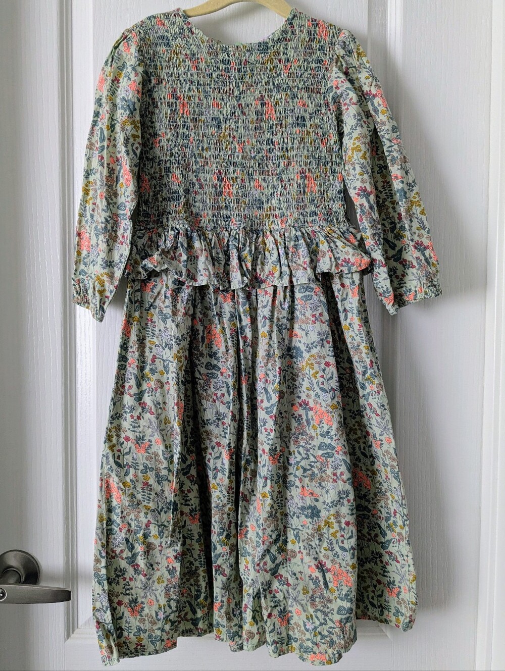Girls Smocked Floral Ruffle Dress 10